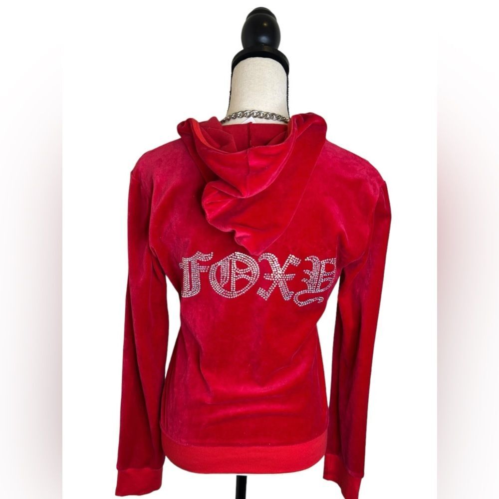 Vintage Sweatsedo Bedazzled Velour Red Zip Up Hoodie Size Medium